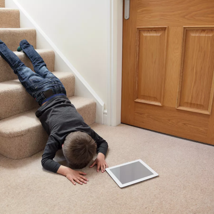 child falling on stairs